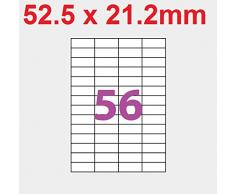 100 Planches de 56 de mini étiquette 52.5 x 21.2 mm = 5600 etiquettes - Blanc Mat - pour imprimantes Laser et Jet d'encre - Feuilles A4 autocollantes référence univers UGE56V01 code logiciel 3668