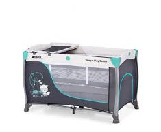 Hauck Sleep N Play Center 3 Lit Parapluie 7 Pièces Naissance à 15 kg Pliable Stable avec 2 Niveaux Table à Langer Sortie Latérale Poche Accessoires Roues et Sac de Transport - Turquoise