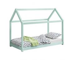 [en.casa] Lit Enfant Design Maison Cadre Structure Lit Bois Blanc Cabane 160 x 80 cm Menthe