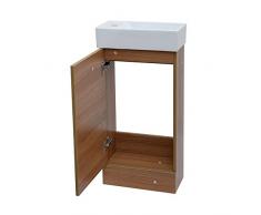 Enki Placard de salle de bain en chêne à poser au sol Meuble lavabo en céramique Horizon