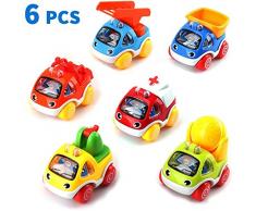 Comius Sharp Véhicules à Tirer, 6 pièces Jouet Voitures ,Bébé Cadeau, Mini Jouet Voitures, véhicules de Construction Cartoon par Friction, pour 1, 2 ,3 Ans Enfants garçons Cadeau.(Voitures)