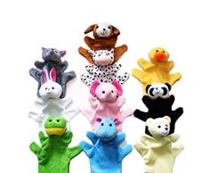 Happy Cherry - 10 Assortiment Marionnette à Main et Marionnette à Doigt en Forme danimaux - Peluche Doudous pour Enfant bébé