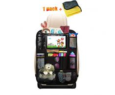 1Pcs Protège Siège Voiture, Heyham Imperméable Organisateurs de Voiture Kick Mats, Protection de Siege Voiture Organisateur Siège Arrière de Voiture avec Transparent iPad Holder pour Enfants