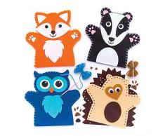 Baker Ross Kits de Couture marionnettes Animaux de la forêt (Lot de 4), Loisirs créatifs pour Enfants