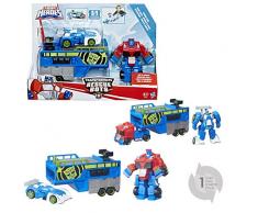 TRANSFORMERS Rescue Bots - Robot 2 en 1 remorque de course Optimus Prime - Jouet transformable 2 en 1