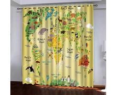 no brand Rideaux Occultants denfant 3D Carte des Animaux,100% Polyester Isolé Thermiquement Convient Aux Rideaux du Salon De La Chambre des Enfants170X200Cm