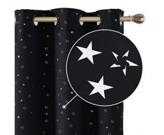 Deconovo Lot de 2 Rideaux Occultants Thermiques Petits Etoiles des Imprimés Argents Rideaux Chambre Enfant à Oeillets 140x260cm Noir