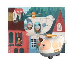Nene Toys - Puzzle en Bois pour Enfants + Voiture Jouet pour Filles et Garçons de 2 à 6 Ans – Jeu éducatif 2 en 1 pour Le Développement Cognitif des Enfants d’âge Préscolaire [Hélicoptère]