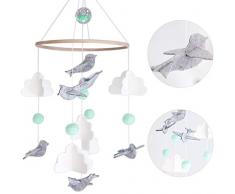 Bébé carillons éoliens,Bébé berceau mobile musical,Lit Boules de Feutre,Mobile musical pour lit de bébé,Mobile bébé musical (Vert)
