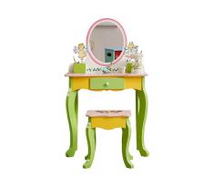 WODENY Ensemble de Coiffeuse pour Enfants | Coiffeuse Enfants Commode et Chaise et Tabouret Beauté Ensembles Accessoires de Maquillage À la Mode Miroir avec Tiroir en Bois pour Filles Rose