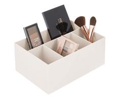 mDesign Rangement cosmétiques pour lavabo ou Coiffeuse – Panier de Salle de Bain en Plastique sans BPA pour Le Maquillage – Organiseur Maquillage Moderne avec 5 Compartiments – Couleur crème