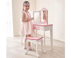 Teamson meuble coiffeuse table de maquillage enfant miroir tabouret rose blanc
