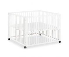 JONAS Parc bébé réglable en bois blanc avec roulettes intégrées