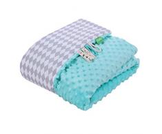 LULANDO Couverture MINKY 80x100 cm, couette, couverture pour poussette, réversible, pour journées fraîches, 100 % coton, anti-allergique, certificat Oeko-Tex, Couleur: Menthe - Diamant gris