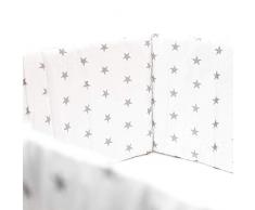 E4M Tour de Lit Bébé - 3 Panneaux Latéraux en Coton Rembourré - Épaisseur 2.5cm, 210cm x 30cm - Hypoallergénique, Lavable, Respirant - Tissus Oeko-Tex 100 Cousus à la Main - 8 Attaches Cordon