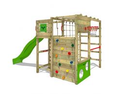FATMOOSE Portique descalade FitFrame Fresh XXL Aire de jeux pour jardin avec toboggan, planche de surf, échelle d´escalade et filet à grimper