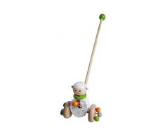 BIECO Jouet à Pousser Petit Mouton Betty en Bois Jouet en Bois, Blanc/Jaune/Vert