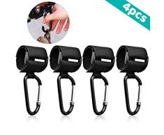 Crochets de Poussette Mousqueton Poussette Universel Accessoire Poussette Crochet Poussette Clips Mousquetons pour Voiture Vélos Vhaises Roulantes Noir Funmo (Paquet de 4)