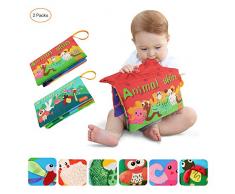 TUMAMA Livres en Tissu Doux pour Bébés,Livre Tissu Bébé,Jouets Dactivité et de Développement pour Nouveau-nés,Animaux Livre Educatif Livre Déveil Jouet Sensoriel Cadeaux pour Bébé(2 Paquets)