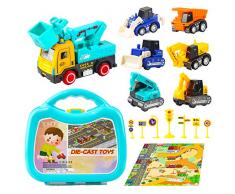 Vanplay Voiture Miniature Mini Modèle de Camion à Friction Tractor avec Tapis de Jeux et Sign Routière Jouet pour 3 4 5 Ans Garçons Filles Enfants Jeu