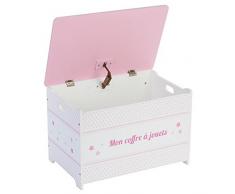 Coffre à jouets en bois pour enfants - Motif Etoiles - Coloris ROSE et BLANC