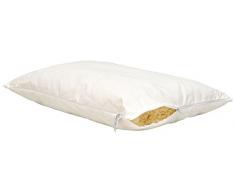 Belan - Oreiller Plat Naturel Enfant/Adulte en Perles de Pure Laine Vierge - enveloppe 100% Coton Bio - 60x40cm