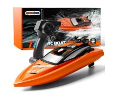 GizmoVine Bateau Telecommandé Jouet Bateau Radiocommandée Jouet Enfants pour Piscines et Lacs 2,4 GHz Contrôleur avec 1 Battery(Orange)