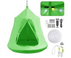 Femor Hamac à Suspendu pour Enfants,Hamac Siège Chaise Suspendue, avec Coussin,Tissu Oxford Étanche, Ruban LED avec 20 Ampoules,Charge Max 120KG,Adapté aux Enfants à Lintérieur et à Lextérieur(Vert)