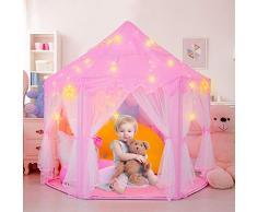 RenFox Tente de Jeu pour Enfant Château dété avec étoile Lumineuse pour intérieur ou extérieur pour bébé Fille Rose
