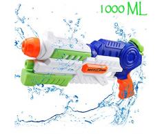 infinitoo Pistolet à Eau pour Enfants Puissant Jet deau dune portée maximale de 8 à 10 m, Longue Distance de 40ft, pour Les fêtes Estivales en Plein air, Piscine extérieure, Jardin et Plage (1000ML)