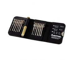 Hama Jeu de tournevis (pour appareils electroniques, montre, Lunettes, Maquettisme, Téléphone, Ordinateur, 12 inserts amovibles (Phillips, Torx, Pentalob), ensemble doutils, 14 pièces) Noir/Argent