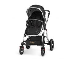 besrey Poussette Réversible Combinée 2 en 1 Avec Panier. Le nouveau-né peut être utilisé jusqu'à 3 ans. Grandes Roues à Ressort. Noir.