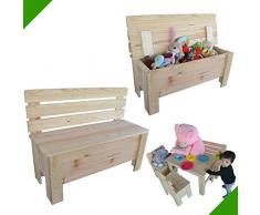 Banc en bois massif pour enfant - Banc de jardin - Banc en bois massif - Coffre à jouets - Coffre à jouets