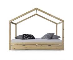 Lit D Enfant Cabane 90x200 Bois Naturel et Tiroirs