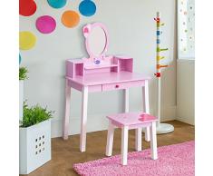 Homcom Coiffeuse Enfant Table de Maquillage avec Tabouret, 1 tiroir, Miroir 59 x 39 x 92 cm Bois Rose Neuf 14