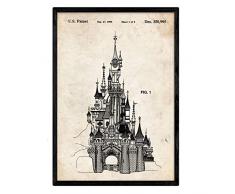 Nacnic Poster Disney Château de Brevet Feuille avec Le Vieux Brevet de Dessin en Format A3 et Vintage Background
