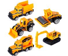 TH Vehicules Chantier Ensemble Metal Construction Petite Voiture Miniature Enfant 3 Ans et Plus (5 pcs)