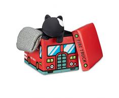 Relaxdays 10020376_543 Coffre à Jouets Boîte à Jouets Pliant Tabouret Pouf Enfant Pliable Faux Cuir Pompiers 32 x 42 x 32 cm