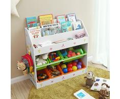 SONGMICS Étagère pour Jouets Enfants, 9 Paniers Amovible, 3 Niveaux, Organiseur pour Livres, pour Chambre d’Enfant, Crèche, École Maternelle, Multi-Colore et Beige GKR44WT