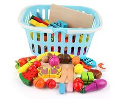 BeebeeRun 25 PCS Jouet à Découper Légumes et Fruits en Bois Jeu de Cuisine Jeu Dimitation Jouets éducatifs pour Enfants Bébé Garçons Filles …
