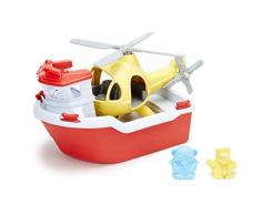 Green Toys Bateau de Sauvetage et lHélicoptère Jouet avec Mini Figurines