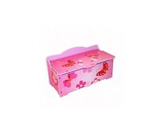 Coffre à jouets en bois meuble chambre enfant motif papillon rose 60x33x32cm APE06004