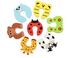 Navaris 7x Sécurité enfants porte fenêtre - Bloque-porte protection enfants bébés - Amortisseur anti-pincements mousse plastique - motif animaux