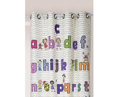Linder Rideau Enfants- imprimÃ© Alphabet et Chiffres, 77% Polyester 23% Coton, Multicolore, 140 x 245 cm