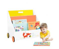 Labebe Etagère Bois, Etagère Rangement Blanche pour Enfant en 1 An Plus sur le Design avec Renard, Bibliothèque Enfant avec des Roués 2-en-1 Utilisé comme Walker, Etagère Enfant/Etagère Murale Design