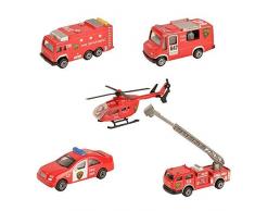 BOHS 5 pièces - Mini Véhicules de Sauvetage du Service dincendie métal Miniature - Camions de Pompiers à échelle aérienne, Hélicoptère de Sauvetage, Pompier à réservoir deau, Voiture de Patrouille