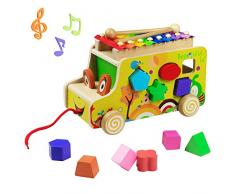 Xylophone Enfant Jouet en Bois Bus Jouet Enfant 3 an de Formes à Tirer et à Empile en Bois avec Animaux Blocs Jouet Xylophone Juex à Tirer pour Enfants Garçon Fille
