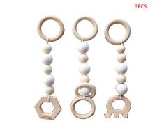Manyo. 3 Pcs Jouet Anneau Dentition, Pendentif Bébé Bois sans BPA, Nordique Bébé Accessoire de Gym pour Portique déveil Bois Bébé Portique dactivités (Blanc)
