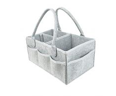 Surrui Panier de Rangement pour Bébé Organiseur Chambre Bébé Rangement pour Nurserie Range Couches Bébé Liste de Naissance Table à Langer Panier Cadeau pour Fille et Garçon Gris 33 * 23 * 18.5cm