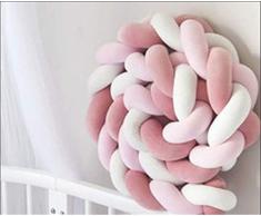 3M Tour de Lit Serpent Coussin Tressé pare-chocs Velours Tour de Canapé Souple pour Bébé (Blanc+Rose+Rose fonce)